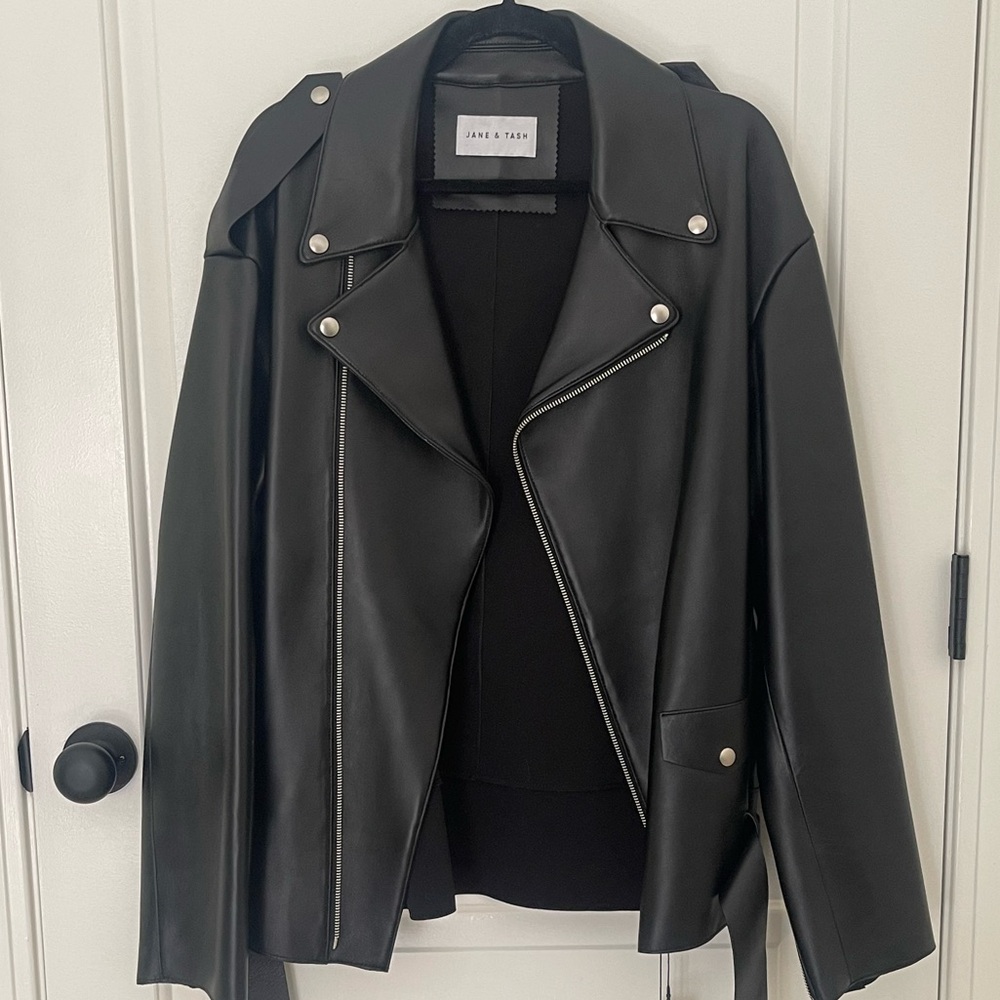 Genuine Black Leather Oversized Moto Jacket